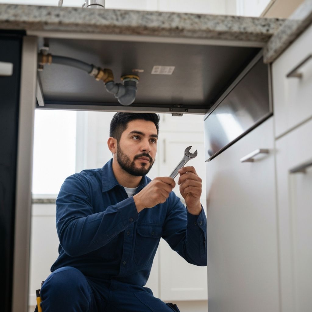 Professional plumber at work